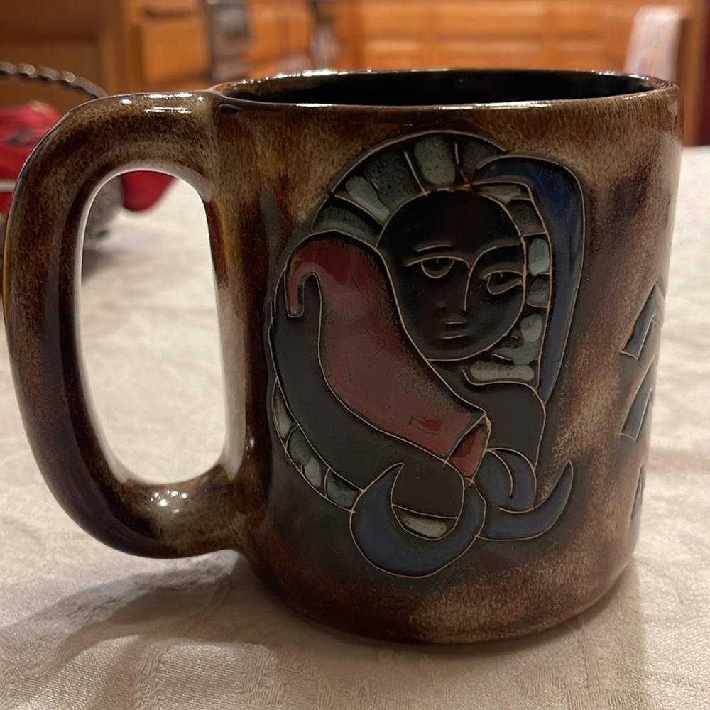 Artistic Brown Ceramic Mug “ Aquarius “ Design by Mara Mexico - Picture 3 of 10